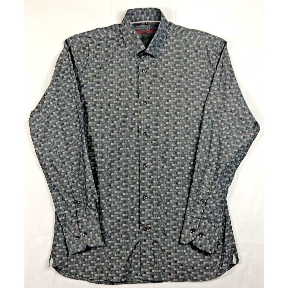 Visconti Black Shirt Men's MED Black Gray Weaved Button Up Long Sleeve Flip Cuff